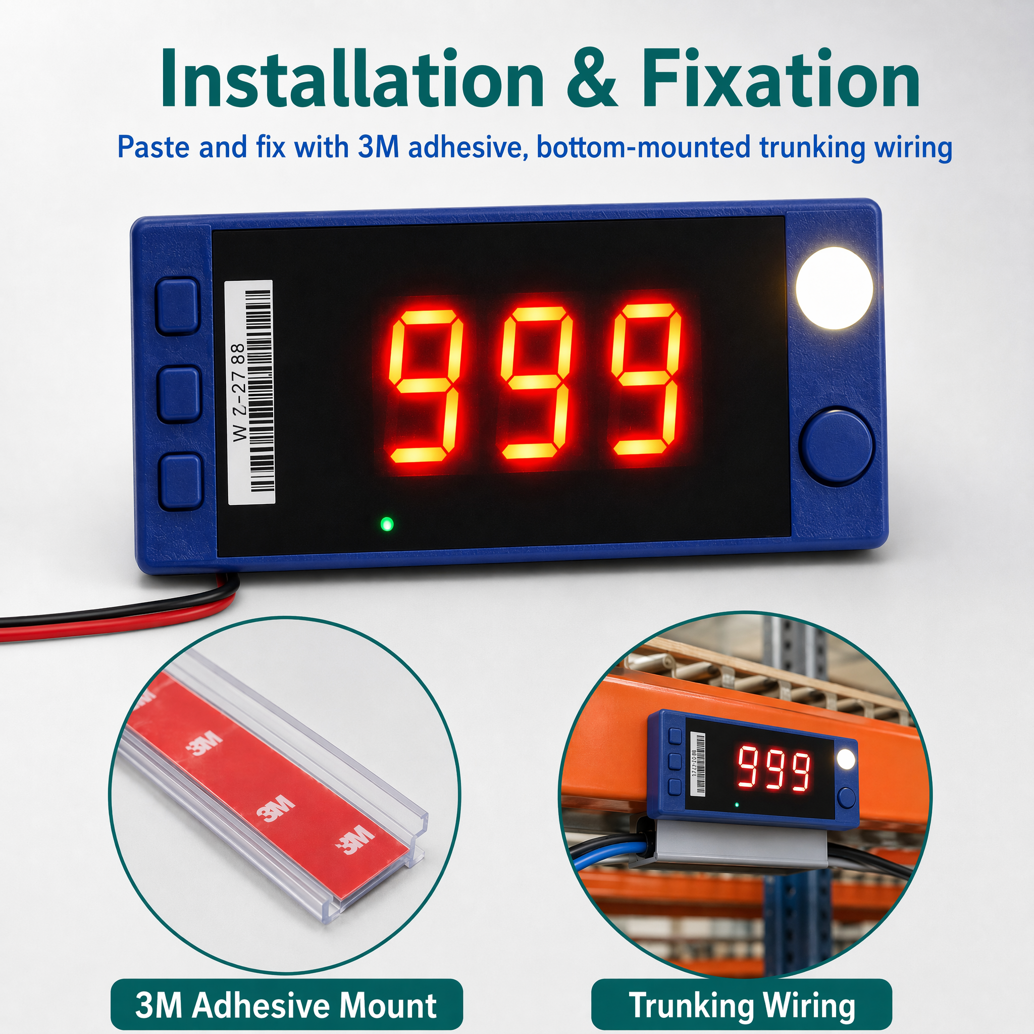 3-Digit Electronic Rack Tag RGB Indicator Light Touch Button Wired Power Picking to Light System 868MHz Warehouse Storage Module