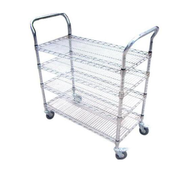 4 Layers Industrial Chrome Wire Basket ESD Shelf Trolley With Handrail