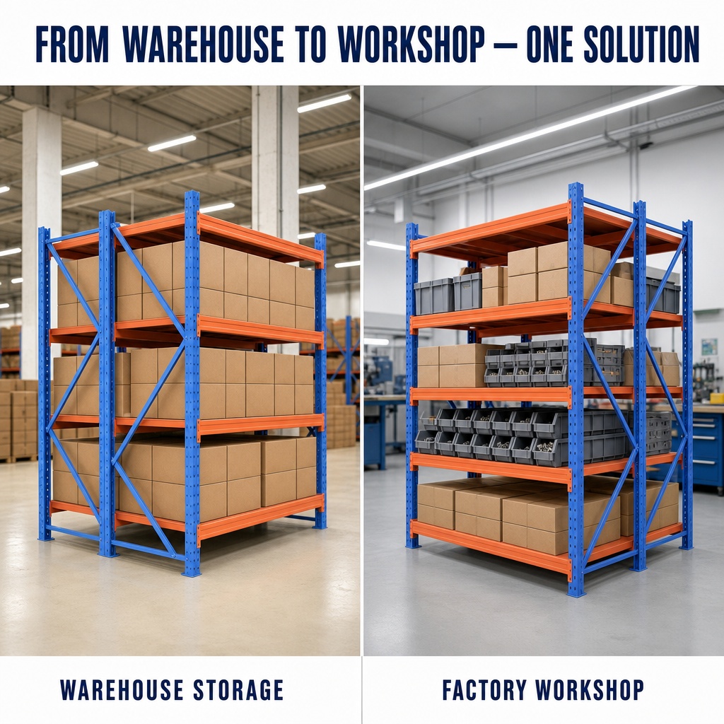 Heavy Duty Orange Blue Warehouse Storage Rack 4 Layers 500-1000kg Per Shelf Adjustable Metal Shelving Unit