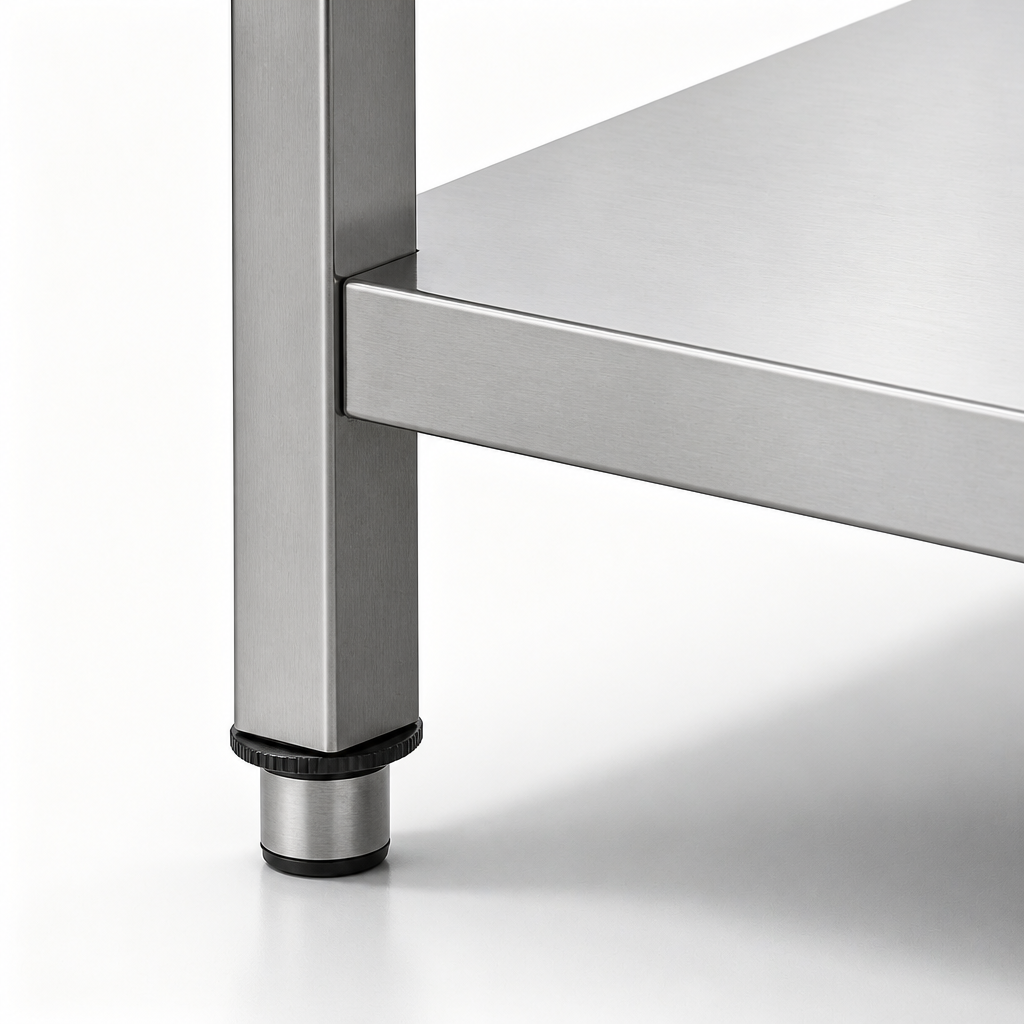 Heavy-Duty Two-Tier Stainless Steel Prep Table - Reinforced Edges, Square Legs &amp; Adjustable Leveling Feet