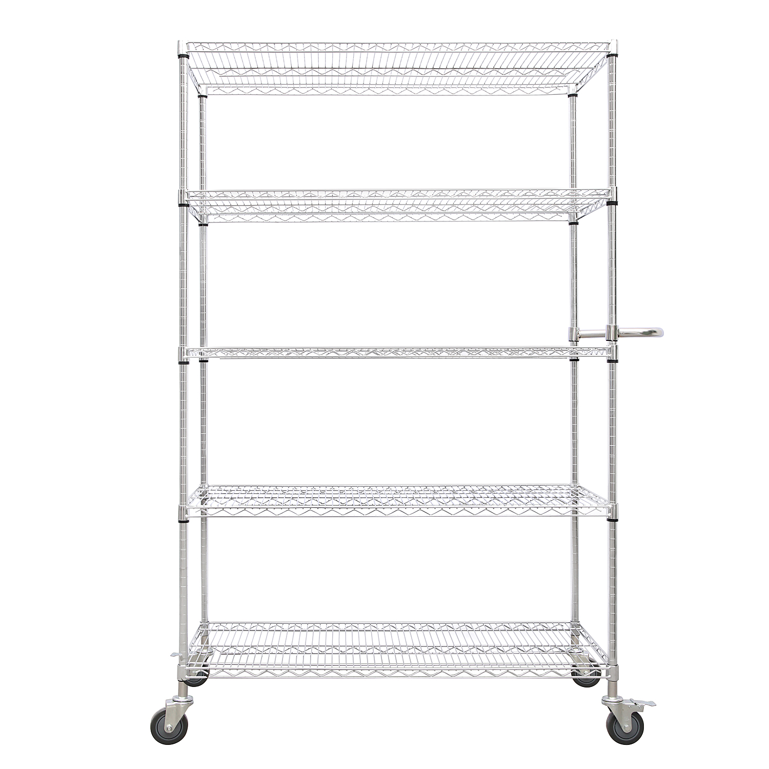 5 Tiers 60" X 18" X 72" Compact Movable Steel Wire Shelf Rack Trolley for Household Sundries Bulk Toys Storage