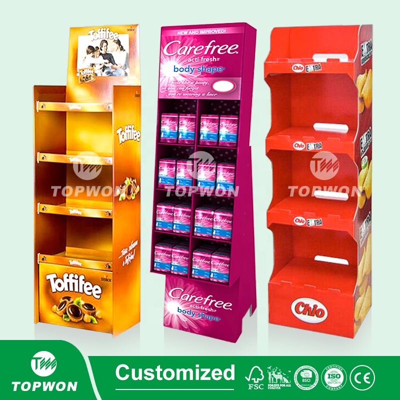 Custom Supermarket Retail Display Shelves 3 4 5 Tier Cardboard Floor Display Rack Shelf Cardboard Product Display Stand