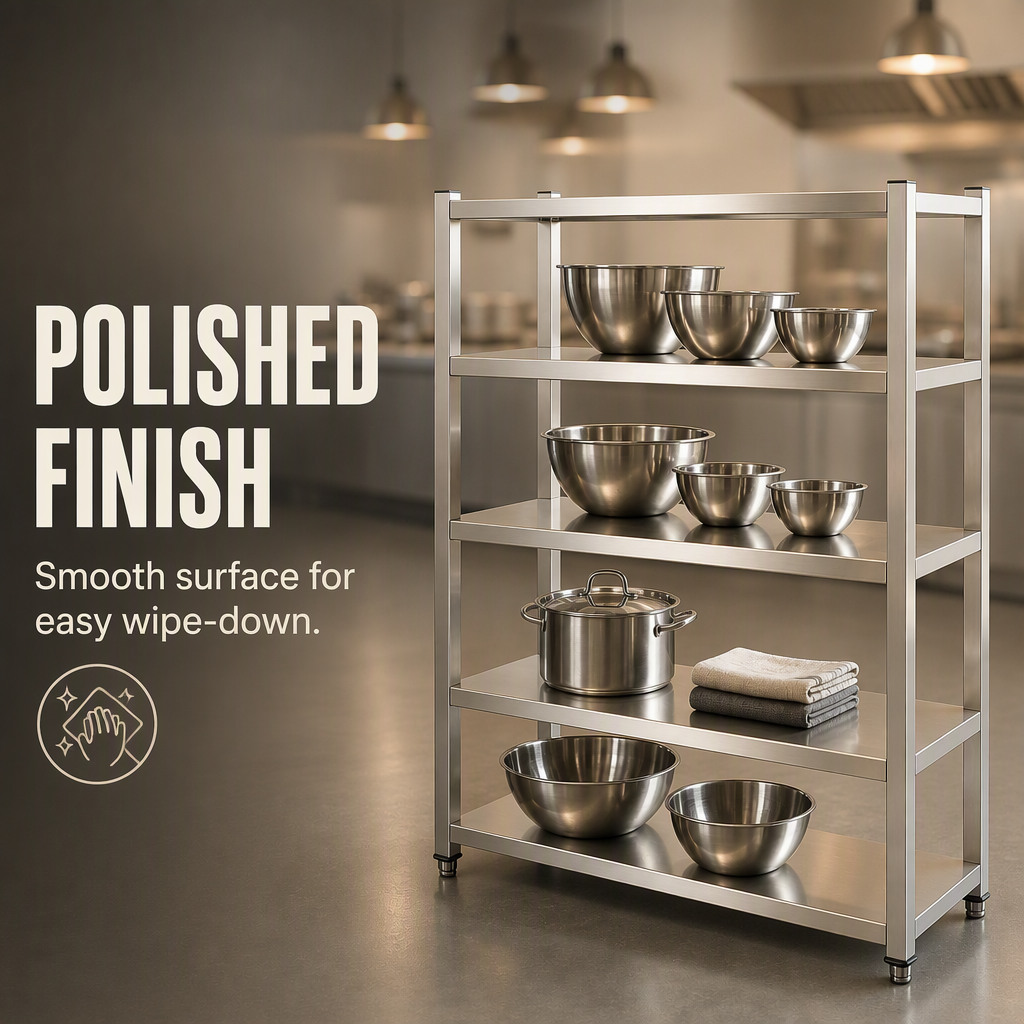Heavy Duty 4 Tier Stainless Steel Storage Rack Adjustable Commercial Kitchen Shelving Unit for Restaurant Food Prep