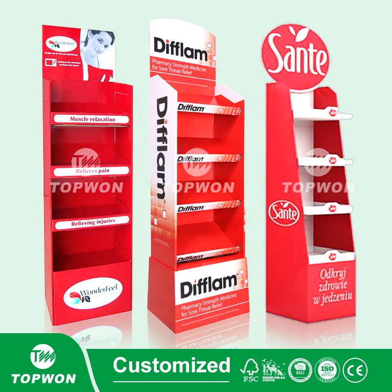 Custom POP Floor Cardboard Display Stand Foldable Flooring Carton Display Rack Supermarket Store Corrugated Display Shelf