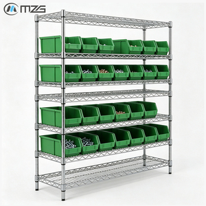 MZG Wholesale Electronics Warehouse Storage Rack Height Adjustable Metal Multiple Layers Wire Shelving with Plastic Bins