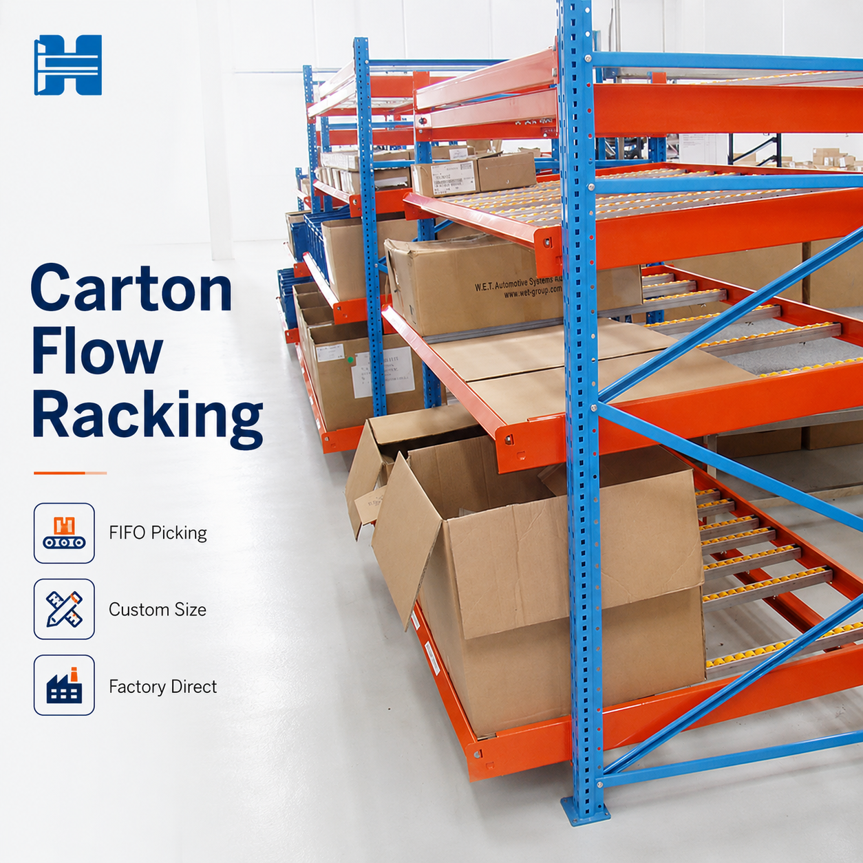 Warehouse Flow Rack Carton Gravity Roller FIFO Storage Racking System Heavy Duty Industrial OEM Custom Dynamic Metal Anti-Rust