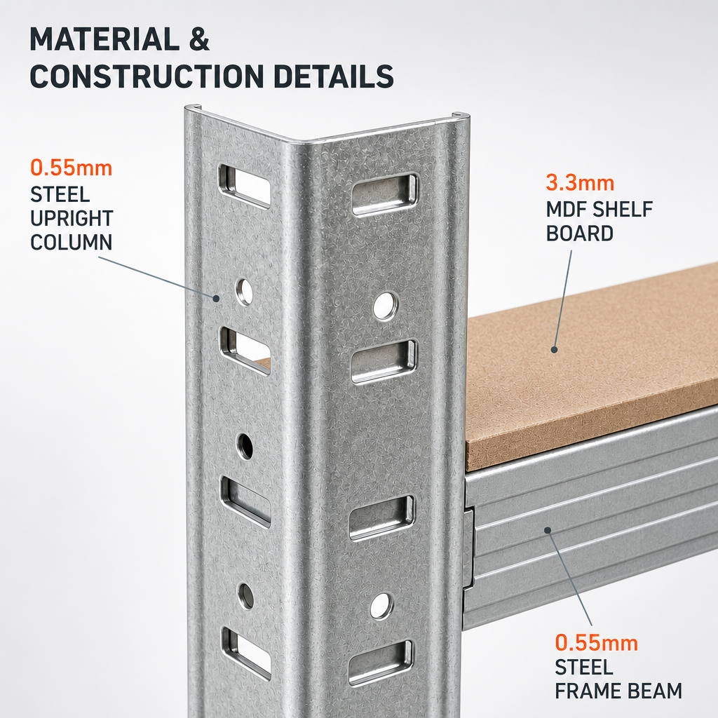 White 5 Tier Galvanized Steel Shelving Unit 175Kg Per Shelf Adjustable MDF Storage Rack For Garage Use