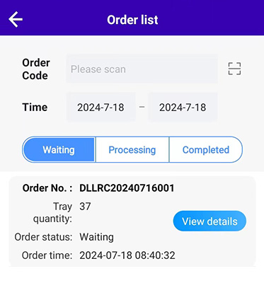 Click or Scan order number to start