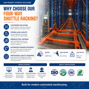 Automated Four Way Shuttle Rack ASRS Heavy Duty Steel Iron Anti-Rust Mezzanine Rack Pallet Storage Racking System For Warehouse