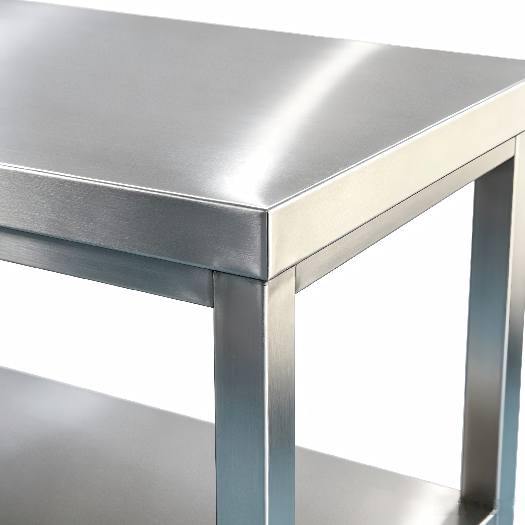 Heavy-Duty Two-Tier Stainless Steel Prep Table - Reinforced Edges, Square Legs &amp; Adjustable Leveling Feet