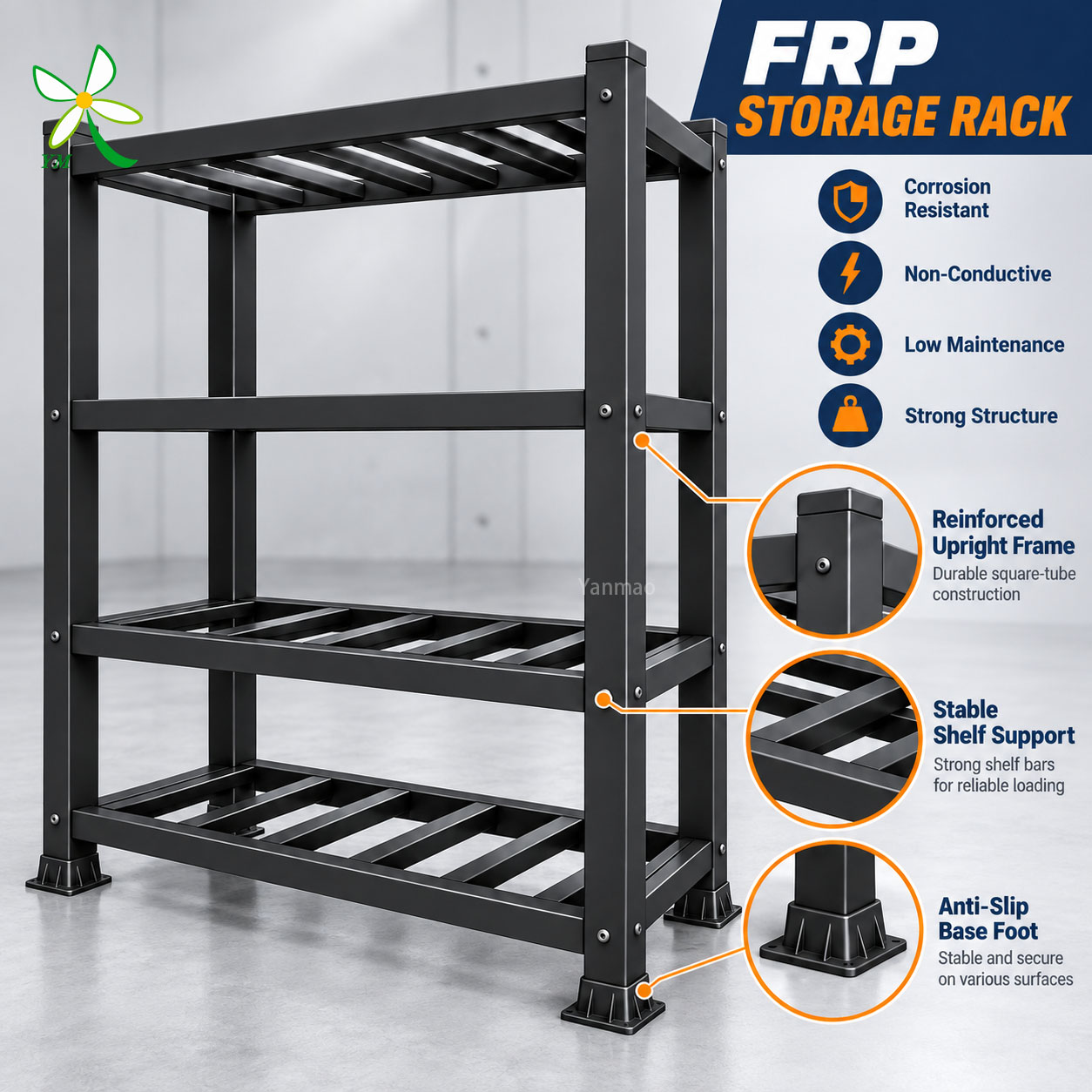 Custom Size Spare Parts Workshop MRO Storeroom Pultruded Lightweight Storage Shelving FRP Storage Rack Warehouse Rack