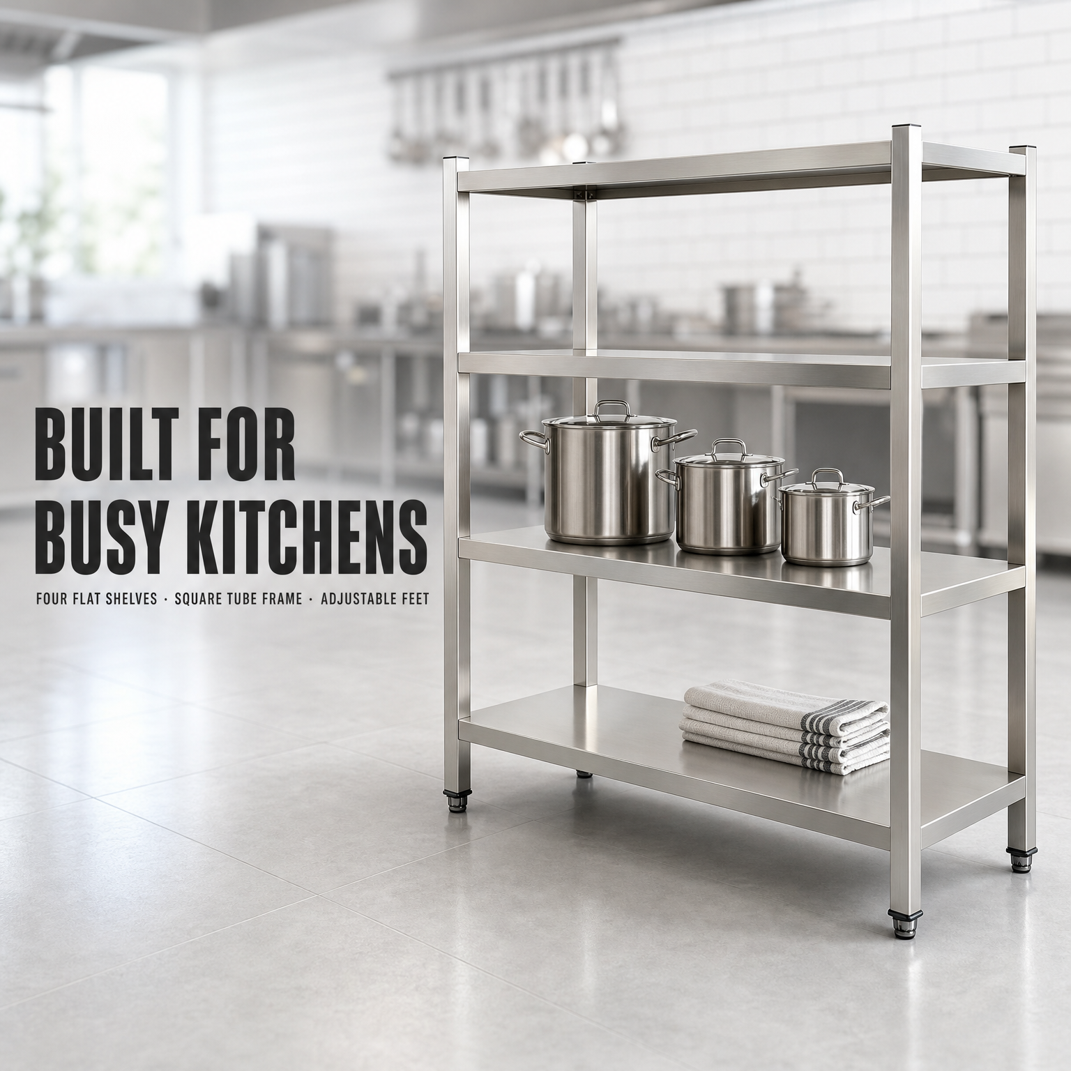 Heavy Duty 4 Tier Stainless Steel Storage Rack Adjustable Commercial Kitchen Shelving Unit For Restaurant Food Prep