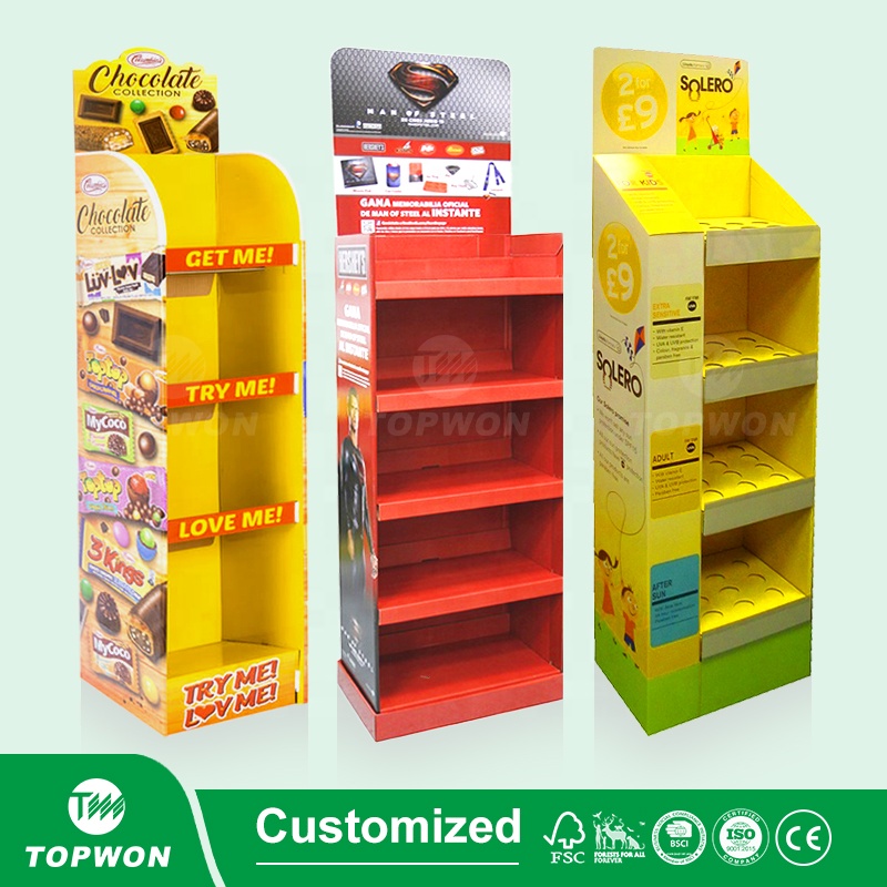 Custom POP Floor Cardboard Display Stand Foldable Flooring Carton Display Rack Supermarket Store Corrugated Display Shelf