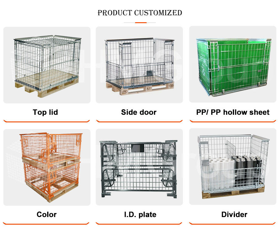 Multi-Functional Customizable Warehouse Storage Firewood Wire Mesh Metal Cage Container for Pallets
