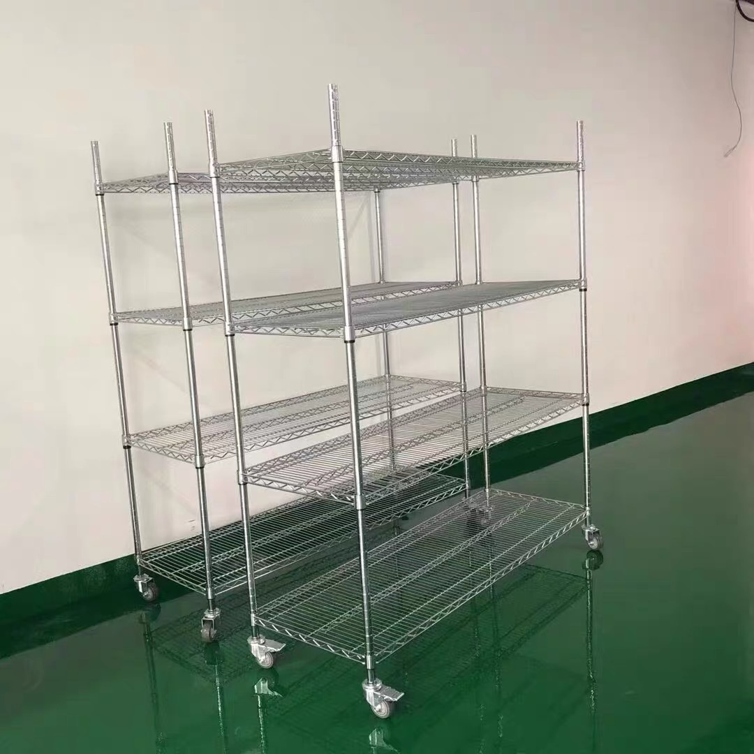 Heavy Duty Chrome Plated Wire Mesh Shelving Rack, Anti-Static ESD Multi-Layer Storage Shelves For Warehouse Industrial