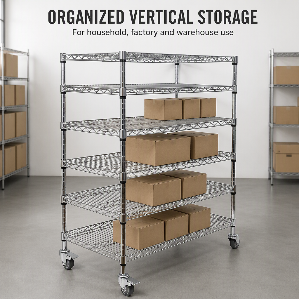Heavy Duty Chrome Plated Wire Mesh Shelving Rack, Anti-Static ESD Multi-Layer Storage Shelves for Warehouse Industrial