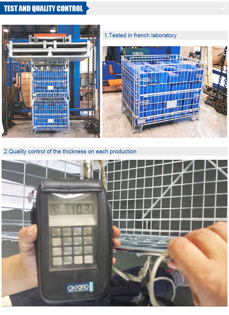 Heavy Duty Powder Coated Collapsible Stackable Logistics Rigid Steel Metal Wire Mesh Storage Pallet Cages 1000kg Capacity