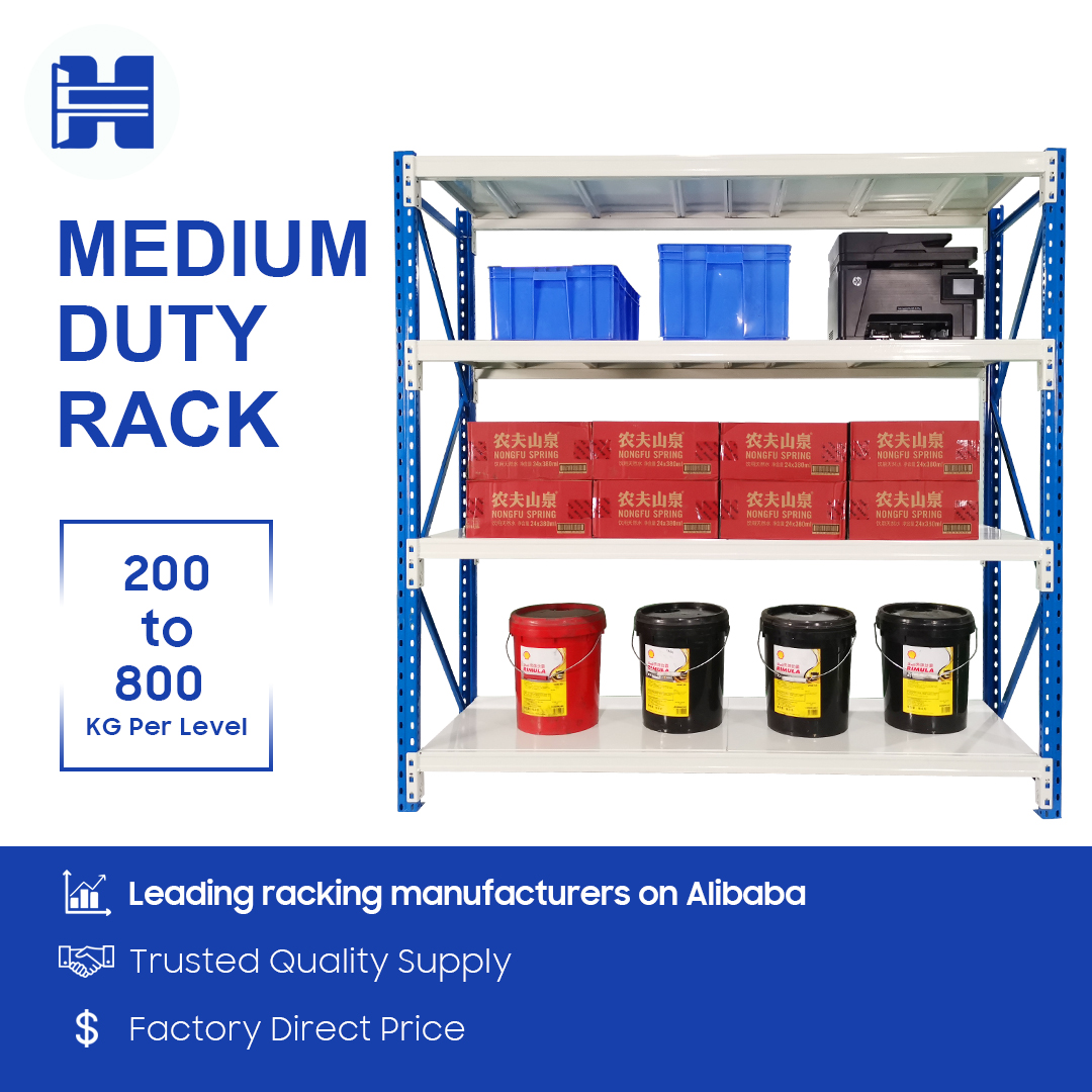 High Capacity High-Strength Steel 5-Layer Medium Duty Manual Picking Rack Adjustable Beam Design for Industrial Warehouse Use