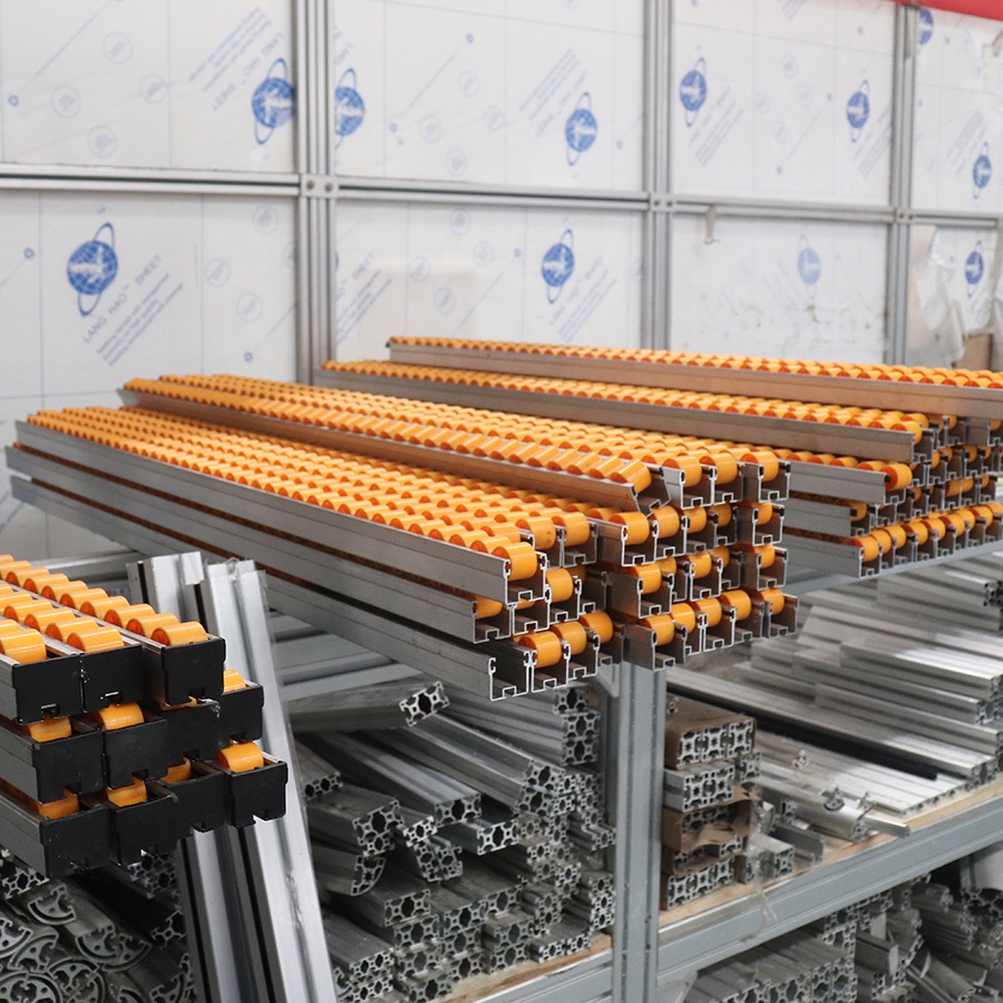 Industrial Storage Shelves Roller Track Large Load Capacity Rolling Rails Aluminium Sheet Strip Flow Rack Design Pallet Storage