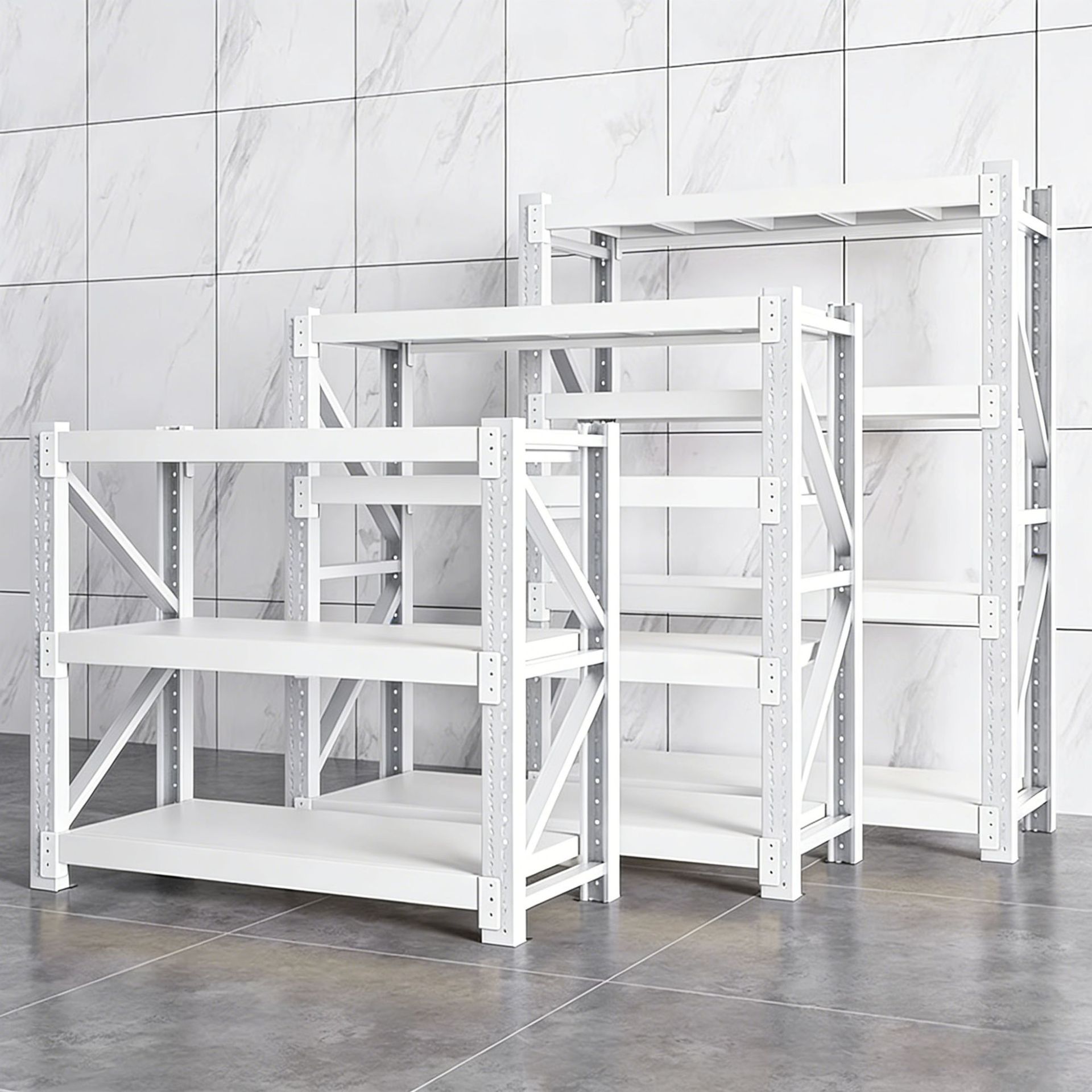 Three-tier Small White Cold-rolled Steel Shelving Unit Warehouse Storage Rack Multi-level Organizer Clutter Rack Home Use 118