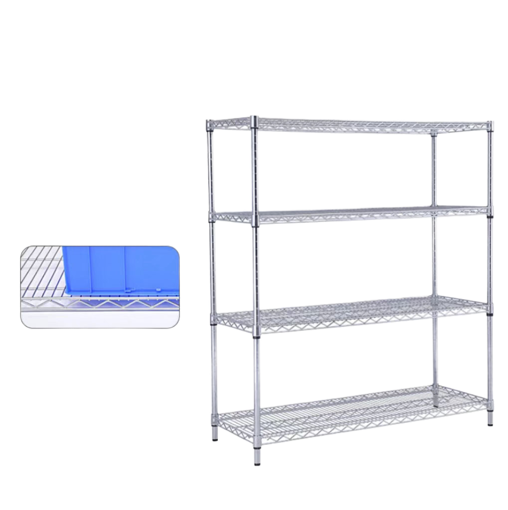 Heavy-Duty 5-Tier Industrial Warehouse Metal Rack Chrome Polishing Wire Shelving with Wire Mesh Shelf Durable 4 Tiers Shelf