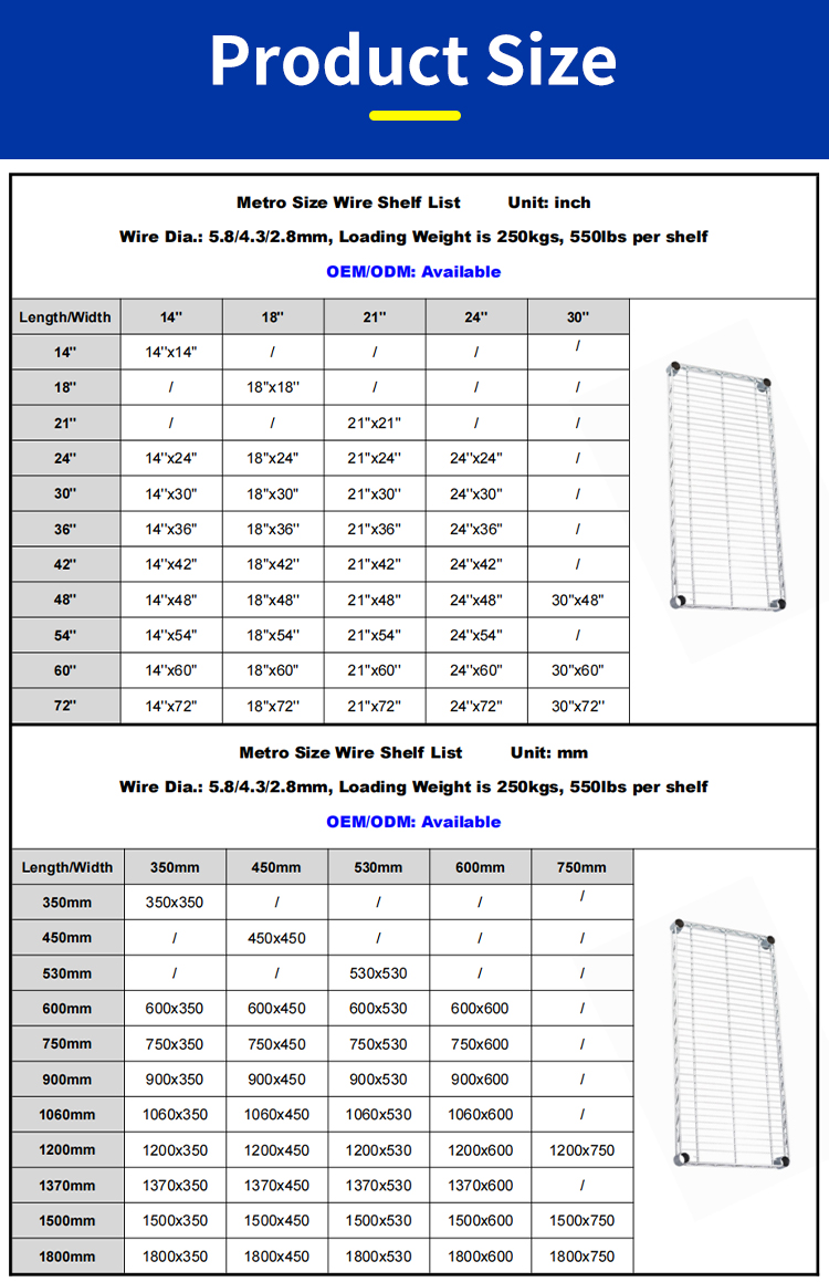 Authentic Factory Production 5-layer Chrome Wire Shelving Metal Storage Rack Warehouse Heavy Duty Racking