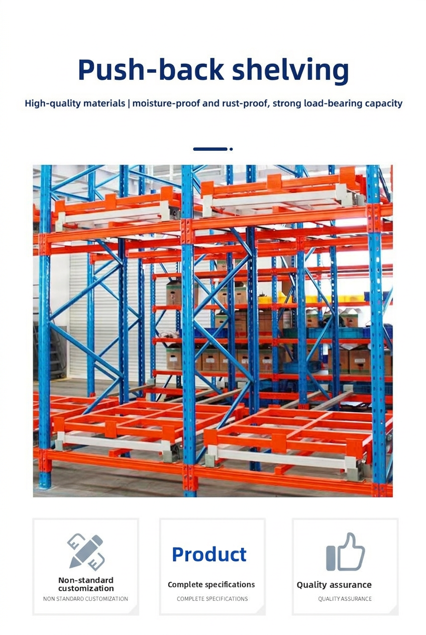 Push-Back Pallet Racking Cold-Rolled Steel Heavy-Duty Intelligent Gravity Dense Storage Rack for Warehouse Bulk Goods Storage