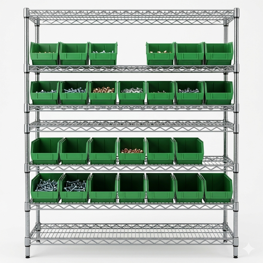 MZG Wholesale Electronics Warehouse Storage Rack Height Adjustable Metal Multiple Layers Wire Shelving with Plastic Bins