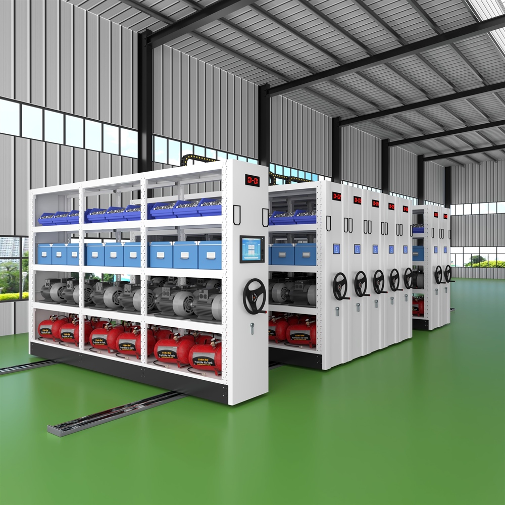 Intelligent Adjustable Steel Mobile Shelving System Motorized Tracks Space-Saving Smart Warehouse Storage Racks for Workshop