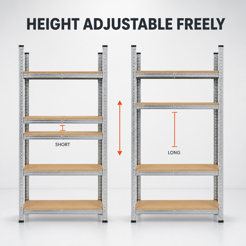 White 5 Tier Galvanized Steel Shelving Unit 175Kg Per Shelf Adjustable MDF Storage Rack For Garage Use