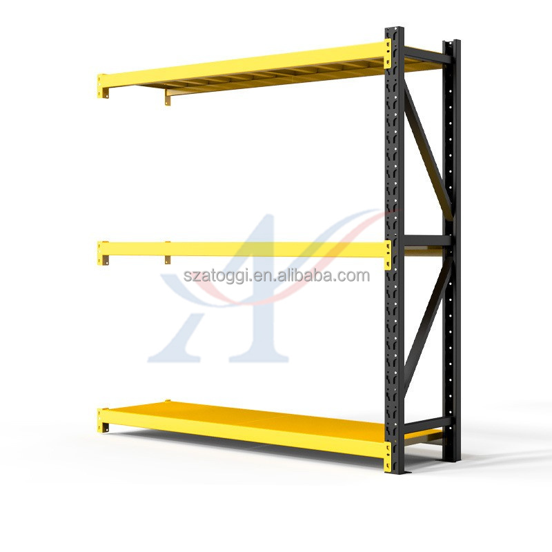 Custom Medium Duty Steel Shelving 200 Kg Layer Garage Black Yellow 4 Tier Powder Coated Industrial Warehouse Storage Metal