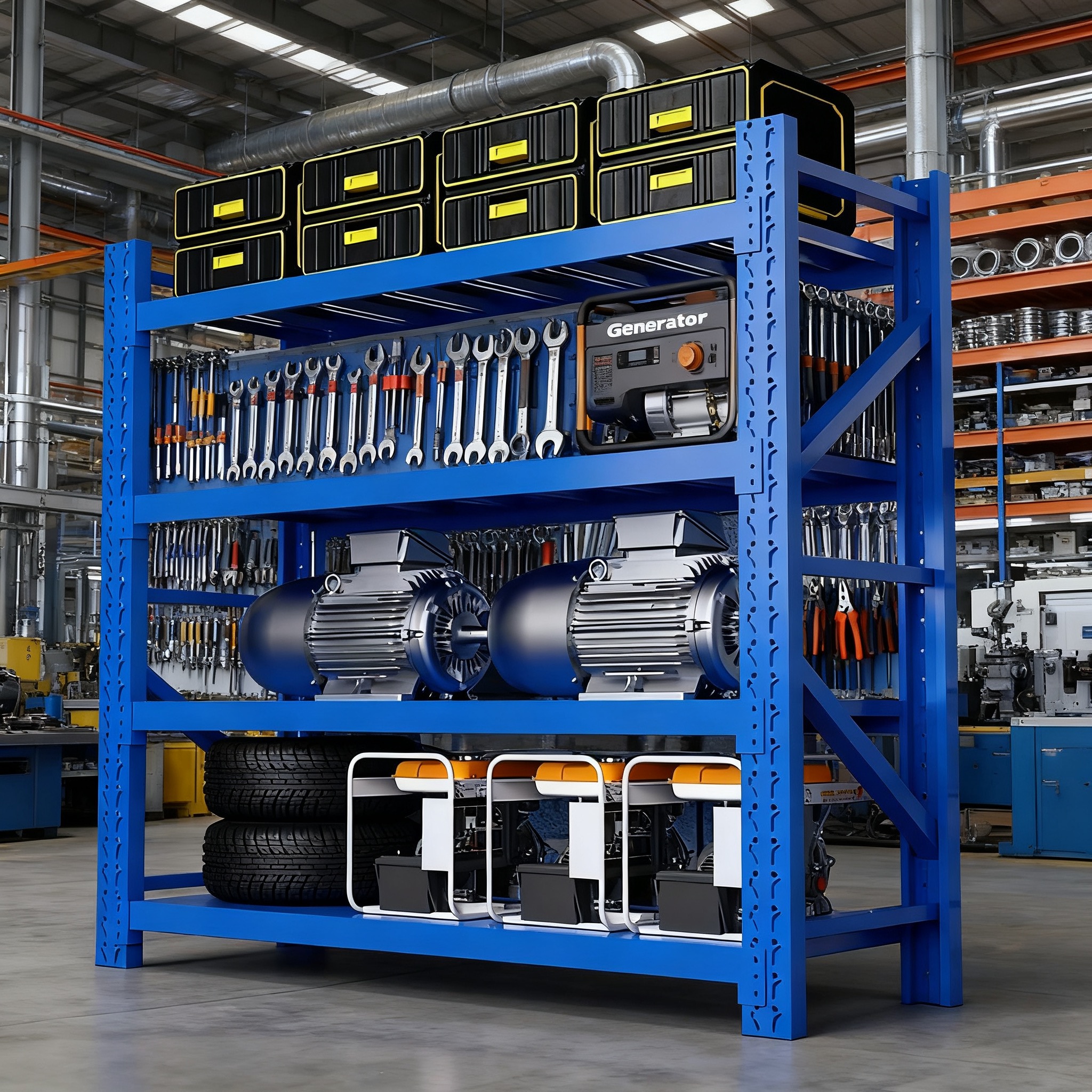 Iron Metal Shelves 4-Layer 400kg Heavy Duty Stackable Racking for Garage &amp; Basement Commercial Use