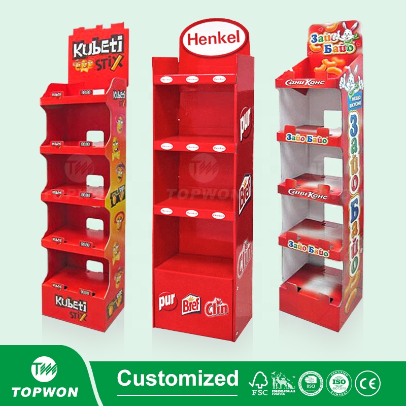 Custom Supermarket Retail Display Shelves 3 4 5 Tier Cardboard Floor Display Rack Shelf Cardboard Product Display Stand