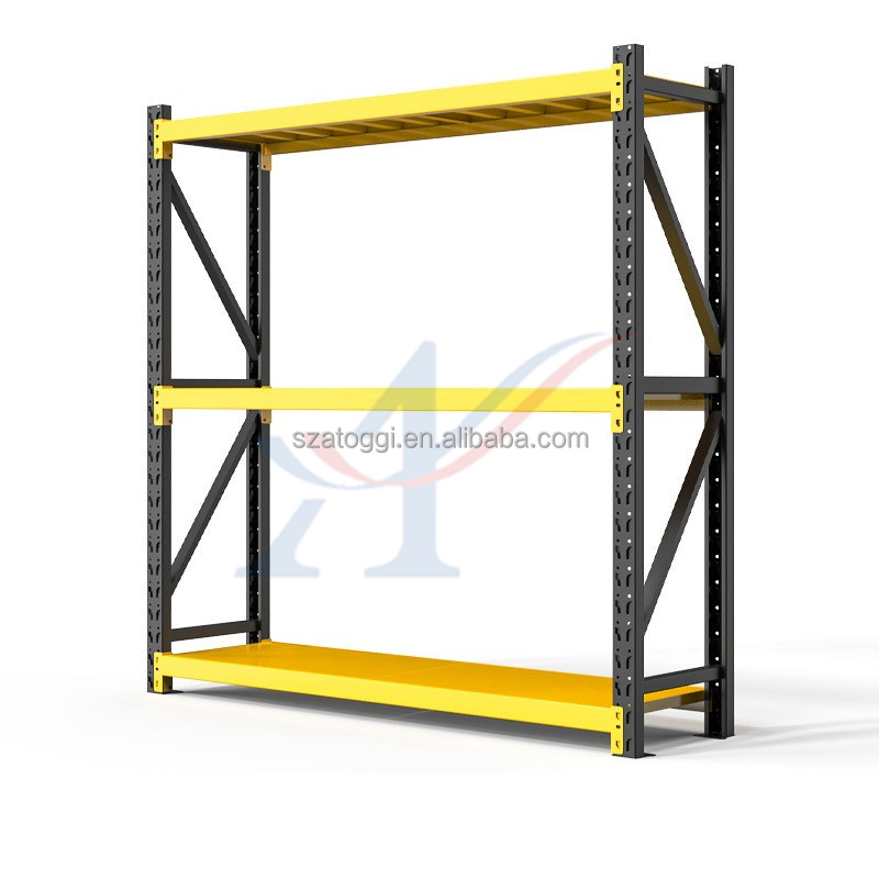 Custom Medium Duty Steel Shelving 200 Kg Layer Garage Black Yellow 4 Tier Powder Coated Industrial Warehouse Storage Metal