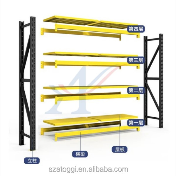Custom Medium Duty Steel Shelving 200 Kg Layer Garage Black Yellow 4 Tier Powder Coated Industrial Warehouse Storage Metal