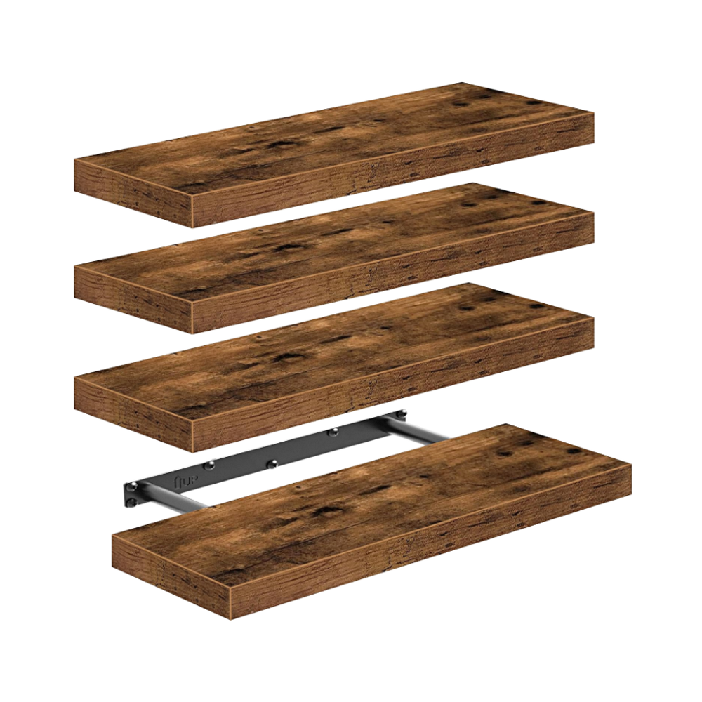 New Customized Light Duty 4 Layer Metal Wooden Wall Mount Floating Display Shelves with Invisible Bracket