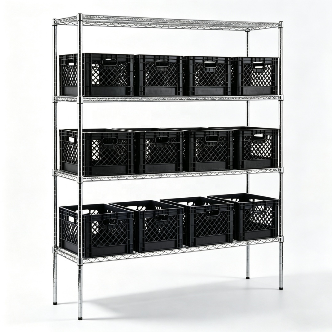 Commercial Warehouse Storage Rack Adjustable 4 Tiers Industrial Heavy Duty Galvanized Metal Wire Shelving