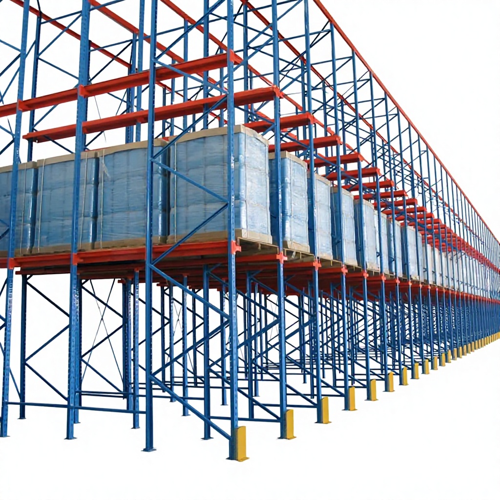 [Rongle] 2-Layer Steel Through-Aisle Drive-In Heavy-Duty Warehouse Shelving System (Blue/Red)