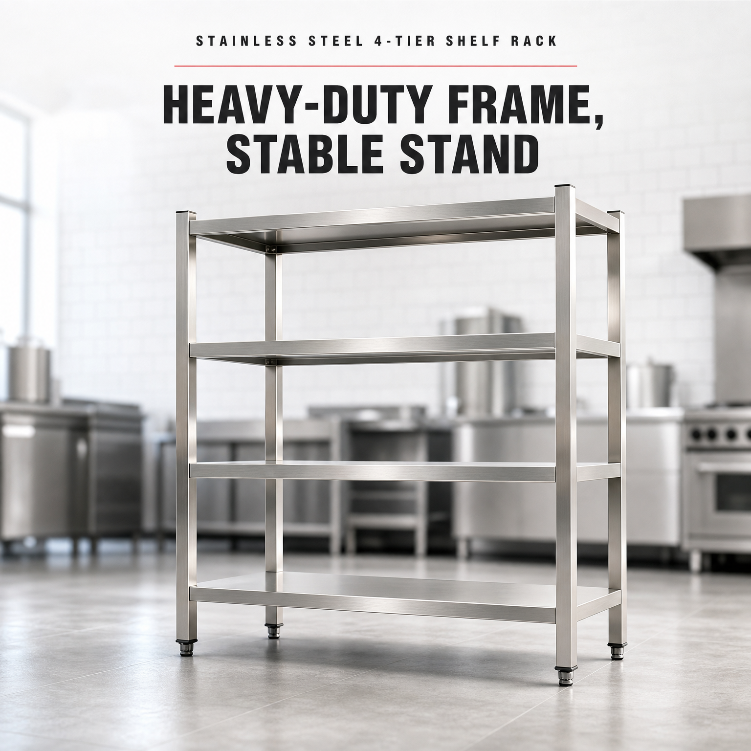 Stainless Steel 4 Tier Shelving Rack Commercial Kitchen Storage Shelf Heavy Duty Flat Shelves