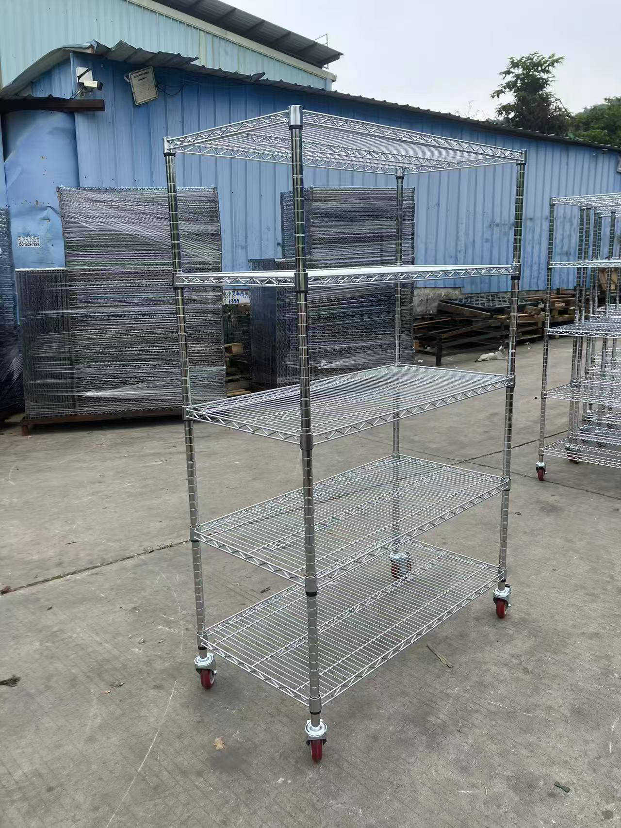 Heavy Duty Chrome Plated Warehouse Storage Rack, Height Adjustable Wire Mesh Shelving Unit for Garage &amp; Workshop