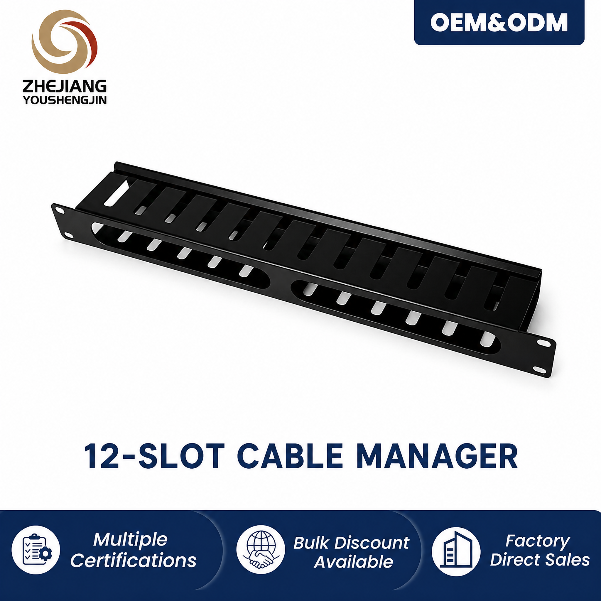 24-Slot Slotted 19 Inch 1U SPCC Metal Cable Organizer With 24 Bar Rack Mount For Server Cabinet And Network Components