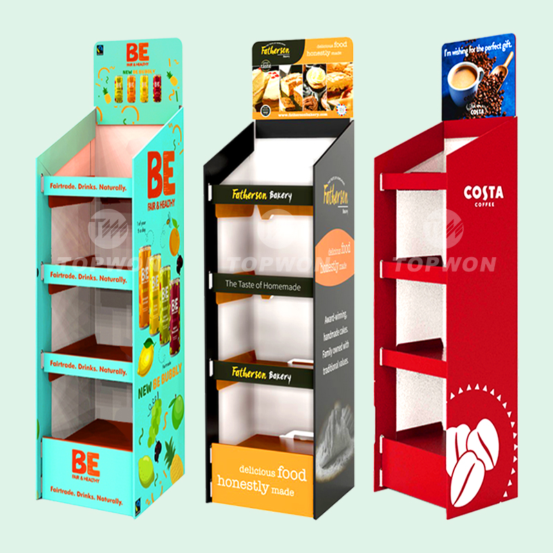 Custom POP Floor Cardboard Display Stand Foldable Flooring Carton Display Rack Supermarket Store Corrugated Display Shelf