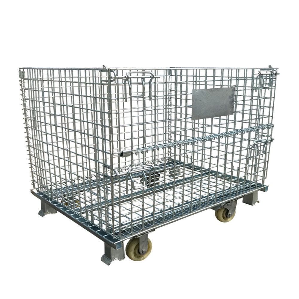 Warehouse Use Material Storage Stacking Galvanized Steel Wire Pallet Mesh With Wheel