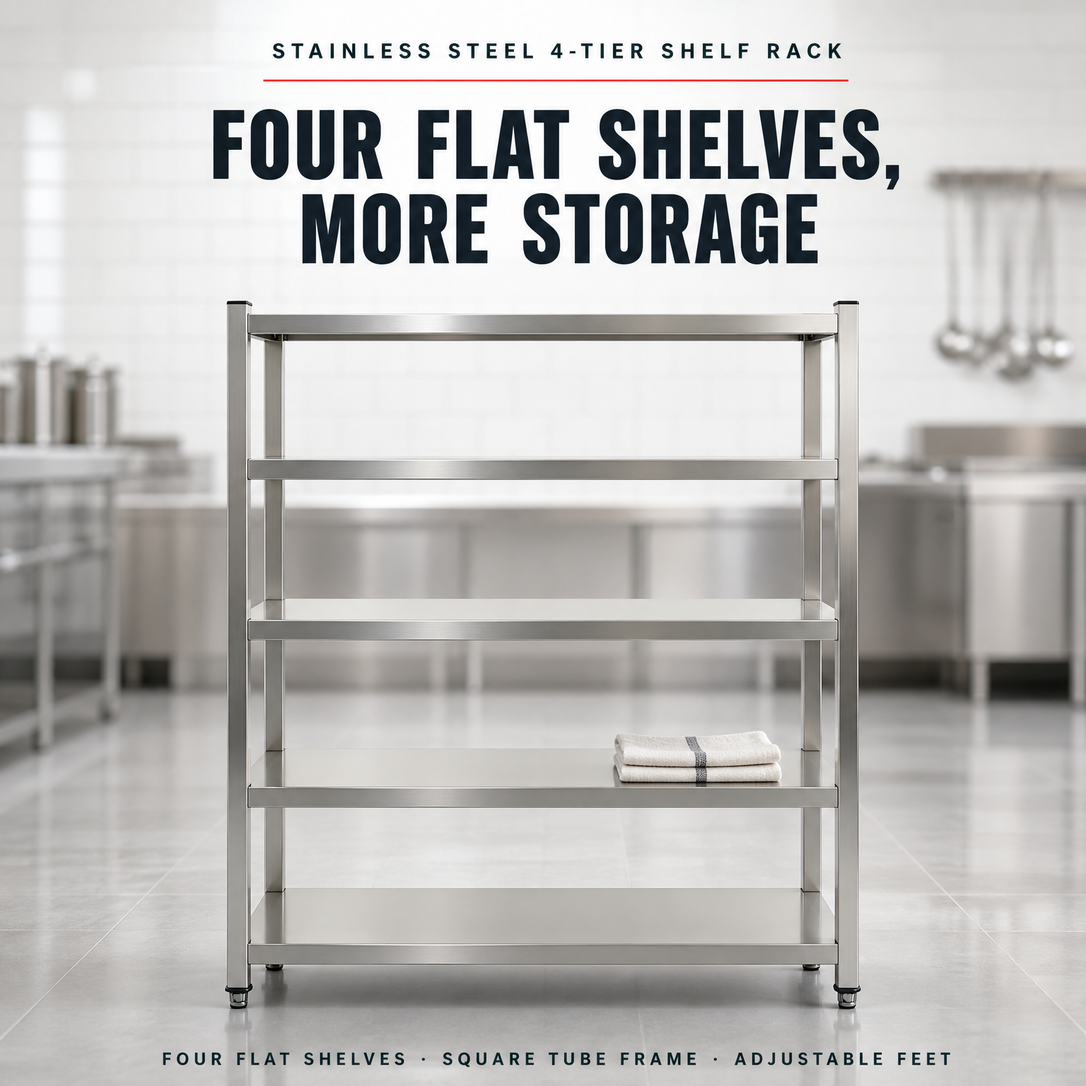 Stainless Steel 4 Tier Shelving Rack Commercial Kitchen Storage Shelf Heavy Duty Flat Shelves