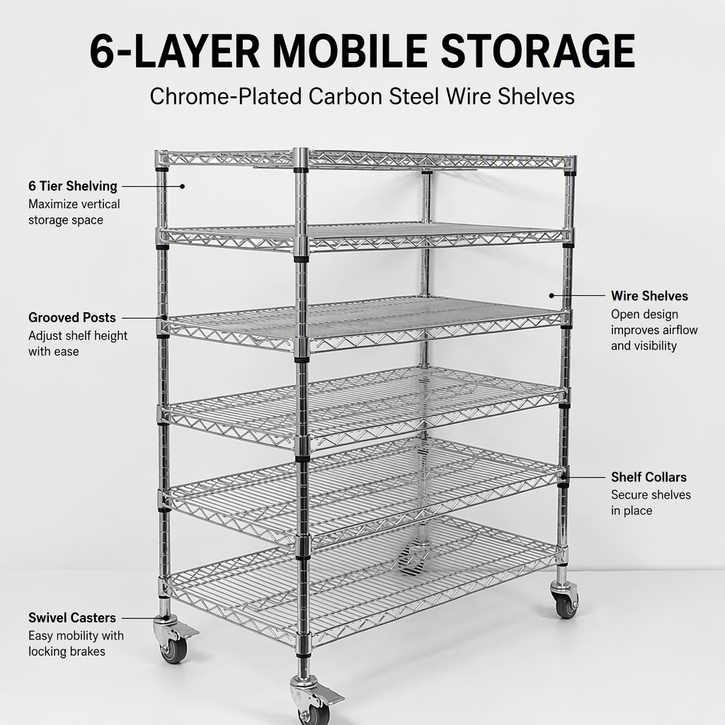 Heavy Duty Chrome Plated Wire Mesh Shelving Rack, Anti-Static ESD Multi-Layer Storage Shelves for Warehouse Industrial