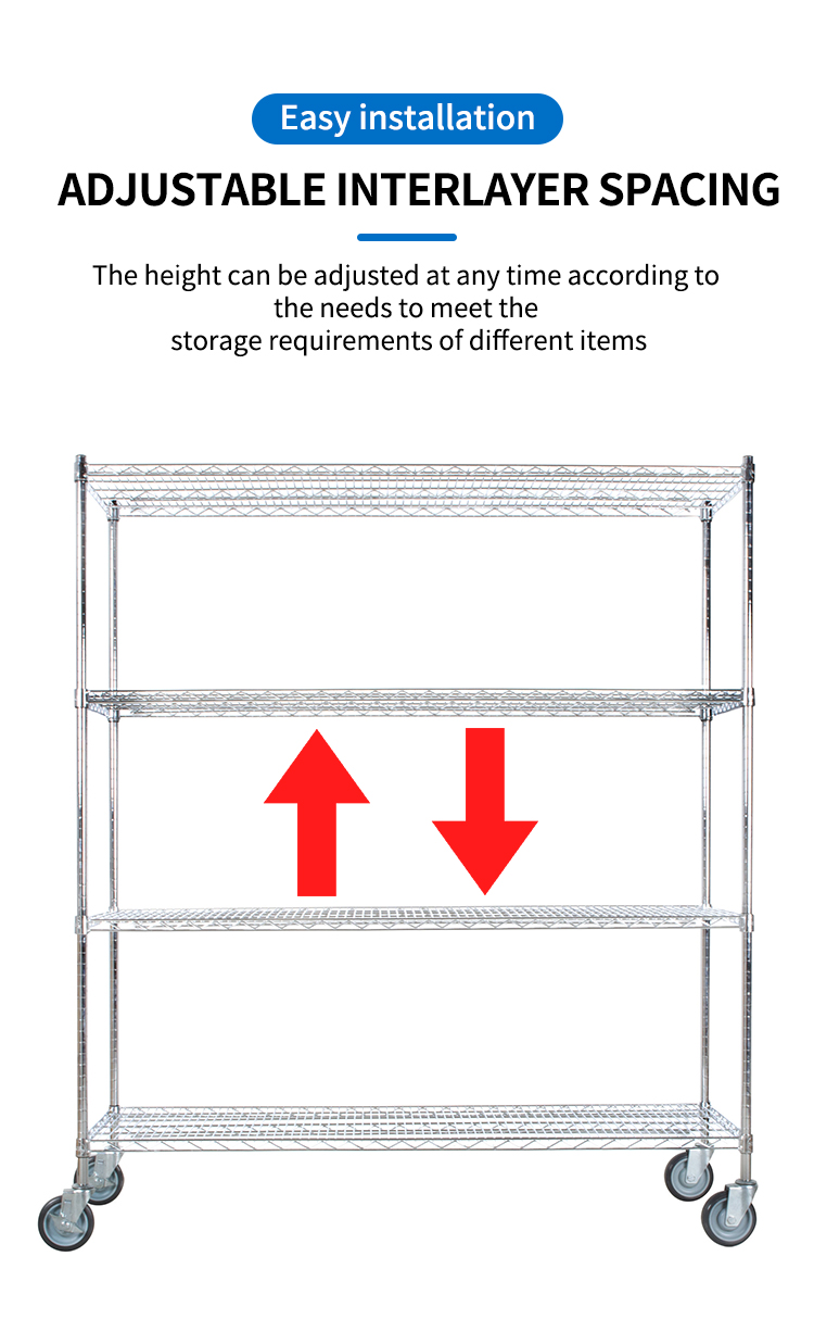 Authentic Factory Production 5-layer Chrome Wire Shelving Metal Storage Rack Warehouse Heavy Duty Racking