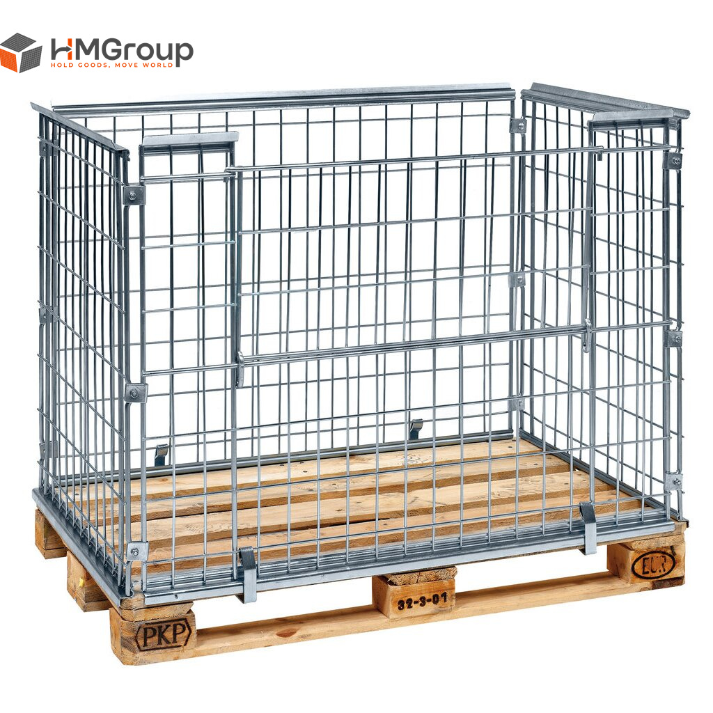 Multi-Functional Customizable Warehouse Storage Firewood Wire Mesh Metal Cage Container for Pallets