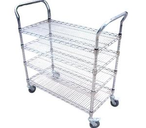4 Layers Industrial Chrome Wire Basket ESD Shelf Trolley
