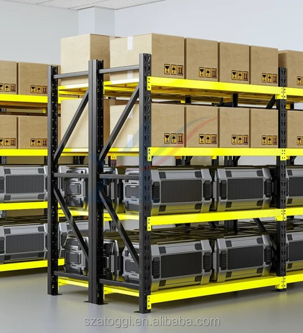 Custom Medium Duty Steel Shelving 200 Kg Layer Garage Black Yellow 4 Tier Powder Coated Industrial Warehouse Storage Metal