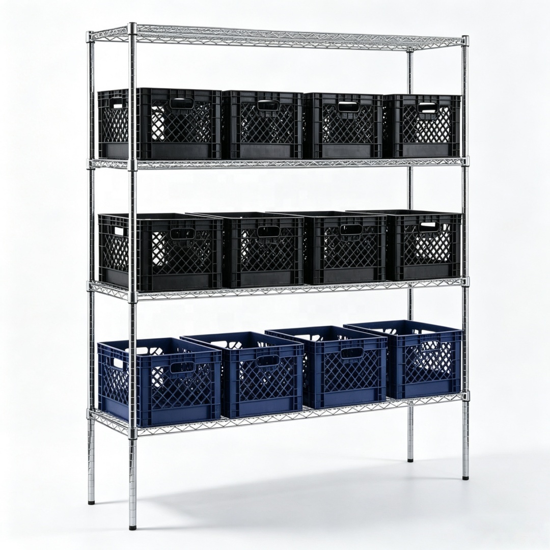 Commercial Warehouse Storage Rack Adjustable 4 Tiers Industrial Heavy Duty Galvanized Metal Wire Shelving
